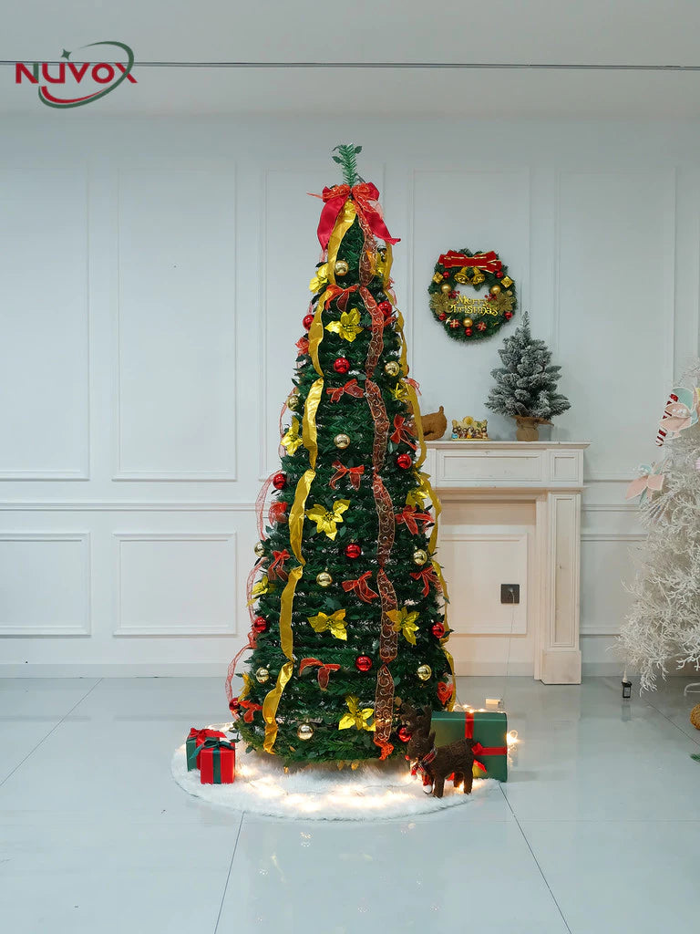 NUVOX Foldable Christmas Tree 7ft Makapal with Decoration Pop Up Artificial Christmas Tree for Home