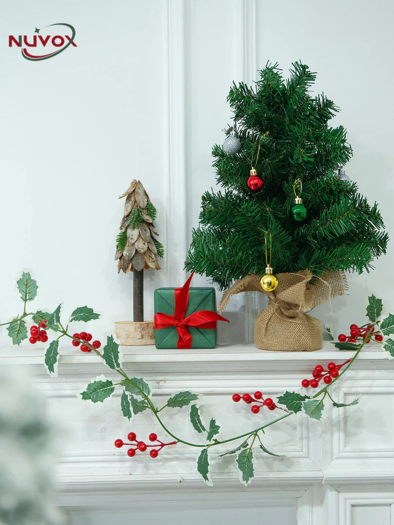 NUVOX Christmas Red Berry Garland Decoration with LED Artificial Red Berries Vine Christmas Garland