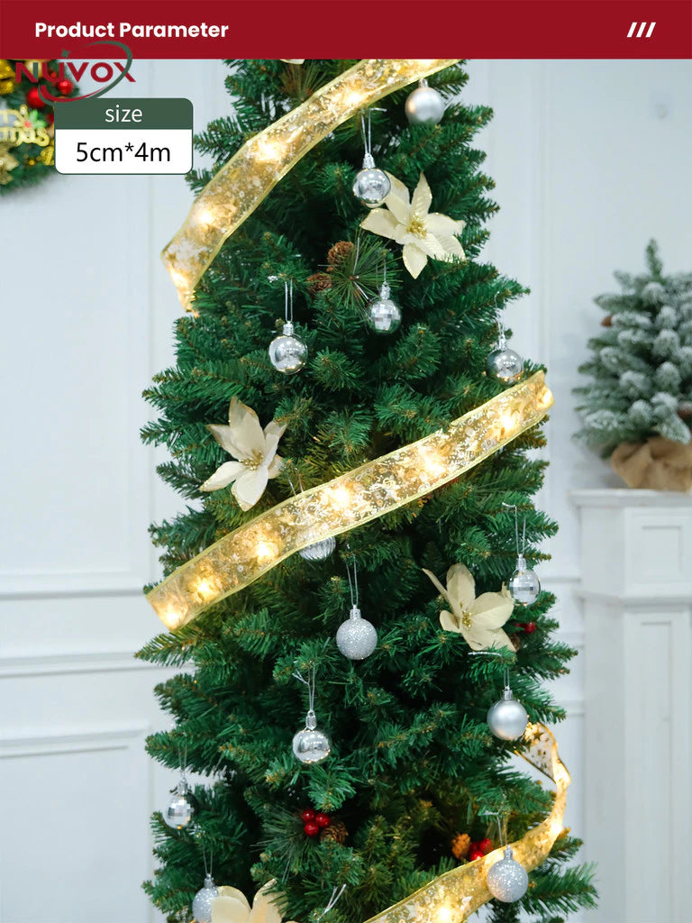 NUVOX Christmas Ribbon with Lights for Christmas Tree DIY Xmas Tree Ribbon Decorations
