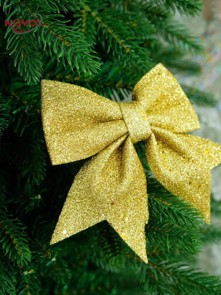 NUVOX 12cm Bow Xmas Tree Decoration Gold Red Silver Bowknot Hanging Decor Home Party Decoration
