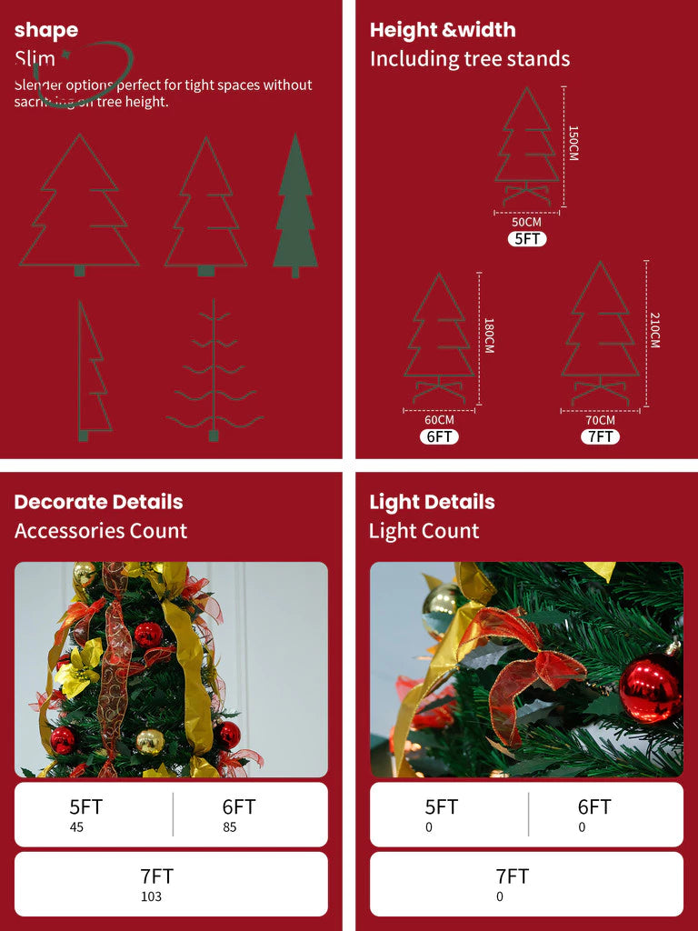 NUVOX Foldable Christmas Tree 7ft Makapal with Decoration Pop Up Artificial Christmas Tree for Home