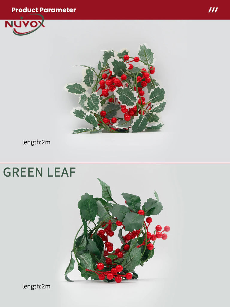 NUVOX Christmas Red Berry Garland Decoration with LED Artificial Red Berries Vine Christmas Garland