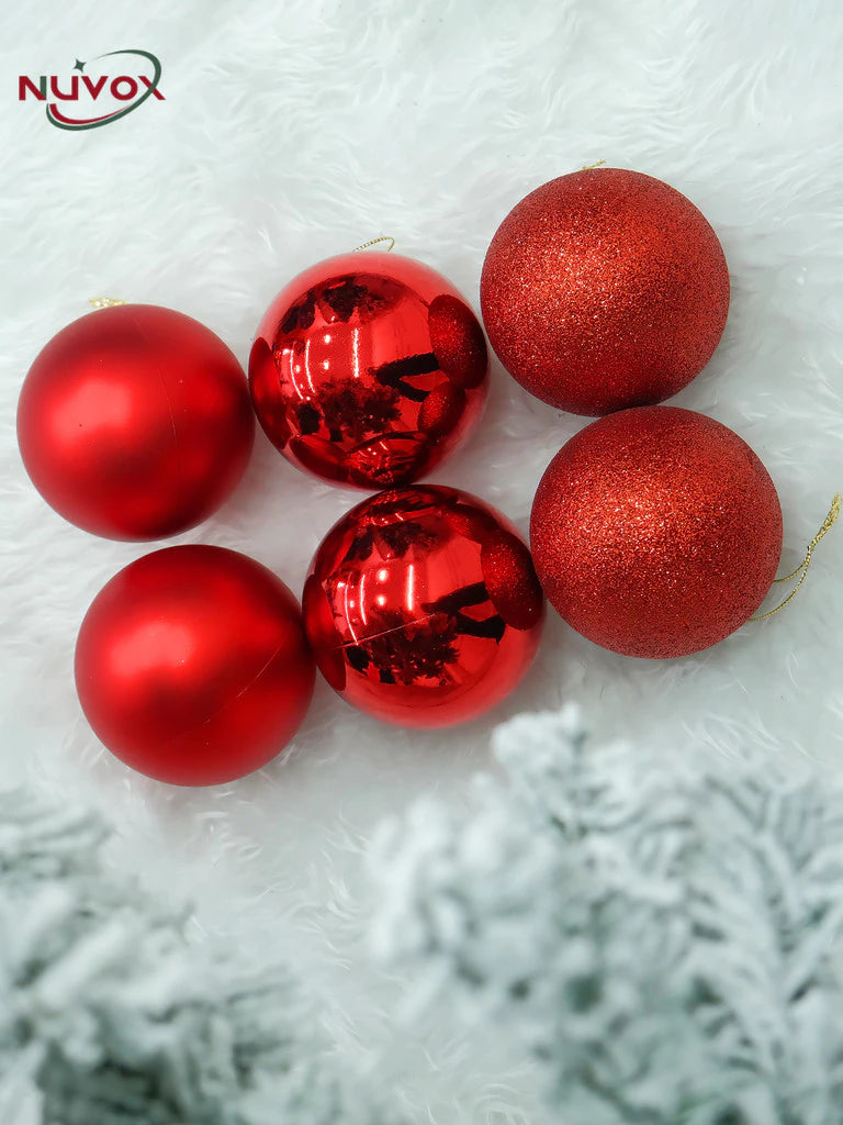 NUVOX 8cm Christmas Balls Decoration Glitter Gold Xmas Tree Hanging Ornaments Decor Big Size