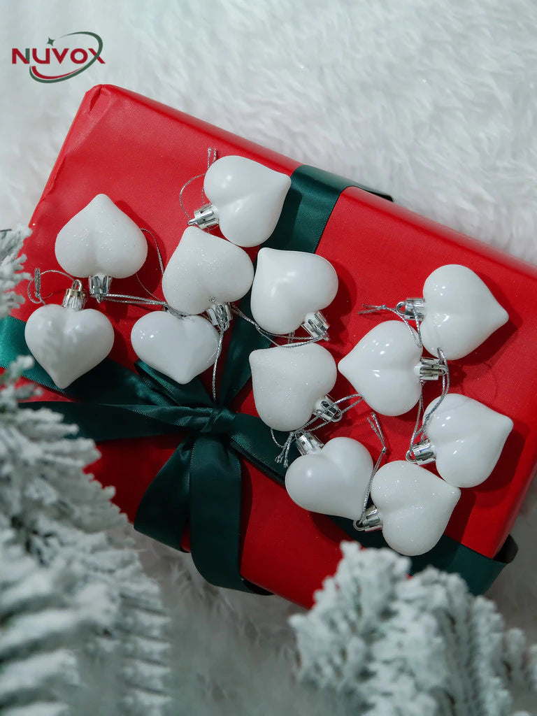 NUVOX 12Pcs Christmas Balls Decors 3D DIY Love Heart Pendant Christmas Tree Ball Hanging Pendant