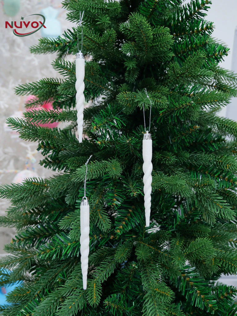 NUVOX 12 Pcs/Box Christmas Twisted Icicle Ornament Xmas Tree Hanging Fake Ice Pendant for Home