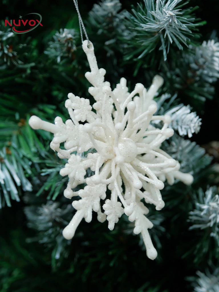 NUVOX 12CM Christmas Glitter Snowflake 3D Snowflake Glitter Star Xmas Tree Ornaments Hanging Decor