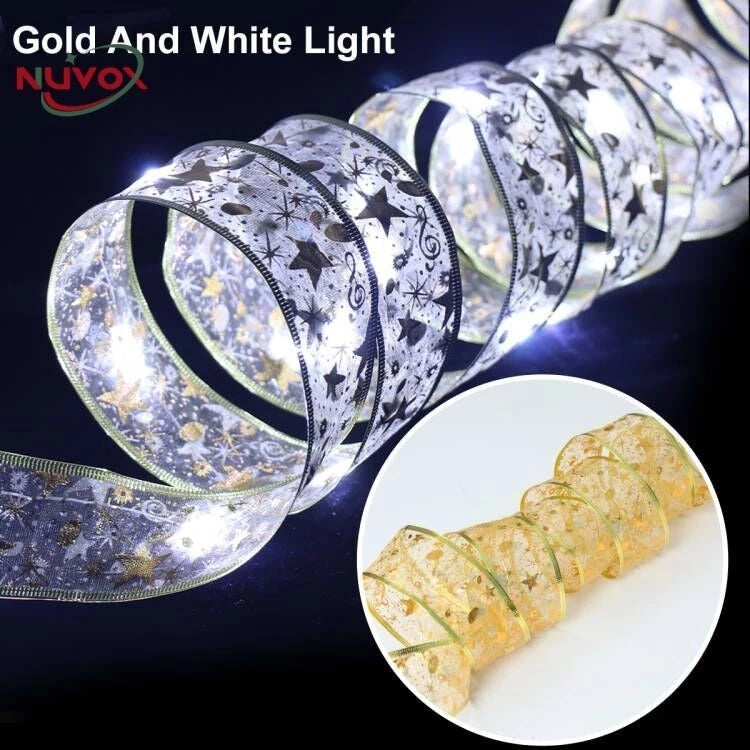 NUVOX Christmas Ribbon with Lights for Christmas Tree DIY Xmas Tree Ribbon Decorations