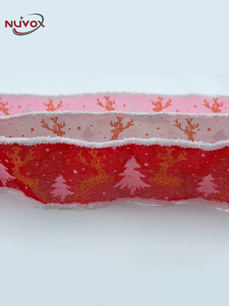 NUVOX Creative Christmas Ribbon Decoration With Velvet Elk Printed Wrapping Xmas Tree Ribbon