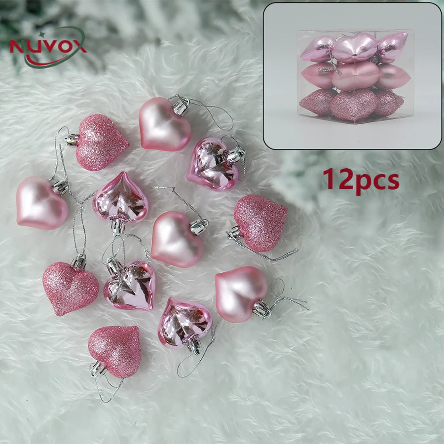 NUVOX 12Pcs Christmas Balls Decors 3D DIY Love Heart Pendant Christmas Tree Ball Hanging Pendant