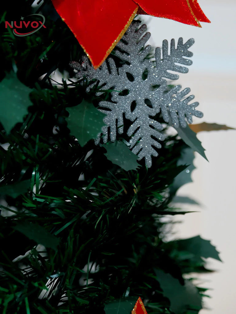 NUVOX 5/6/7ft Slim Foldable Christmas Tree Set with Decoration PVC Material Xmas Tree Can Save Space