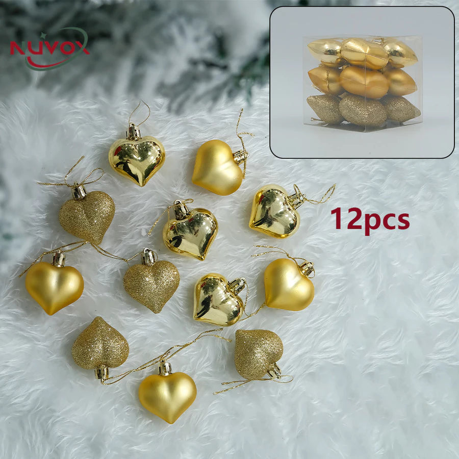 NUVOX 12Pcs Christmas Balls Decors 3D DIY Love Heart Pendant Christmas Tree Ball Hanging Pendant