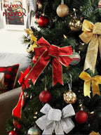 NUVOX 1/5/10Pcs Glitter Christmas Ribbon Bow Xmas Tree Hanging Bowknot Ornament Christmas Decoration