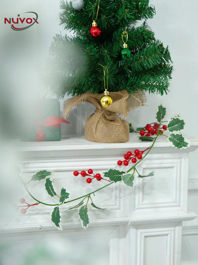 NUVOX Christmas Red Berry Garland Decoration with LED Artificial Red Berries Vine Christmas Garland