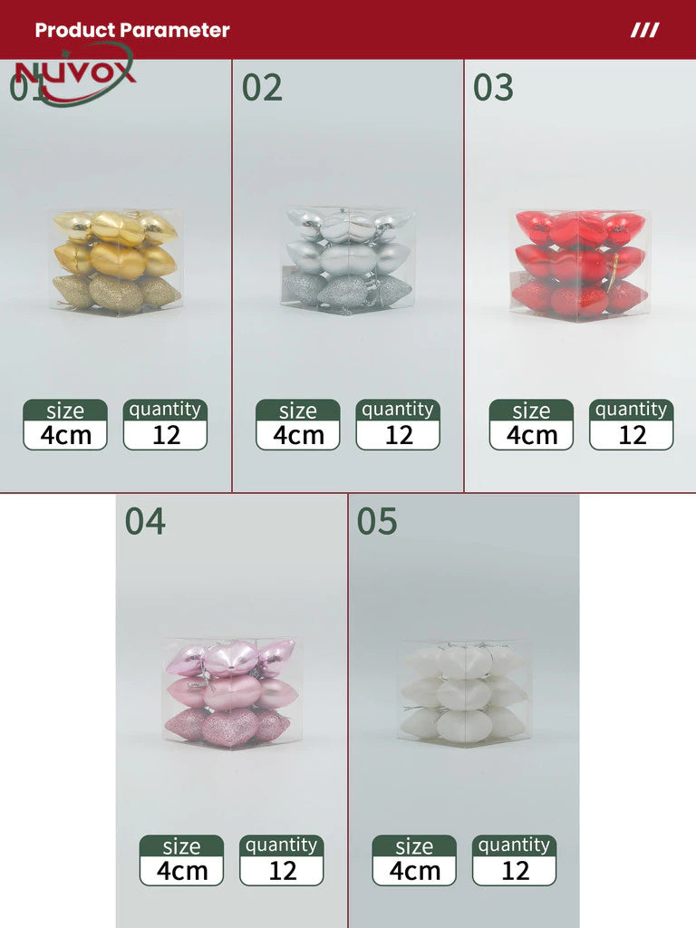 NUVOX 12Pcs Christmas Balls Decors 3D DIY Love Heart Pendant Christmas Tree Ball Hanging Pendant