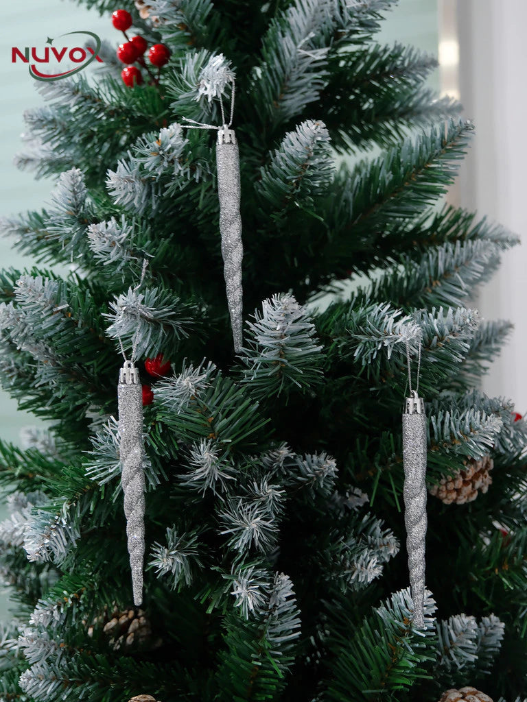 NUVOX 12 Pcs/Box Christmas Twisted Icicle Ornament Xmas Tree Hanging Fake Ice Pendant for Home