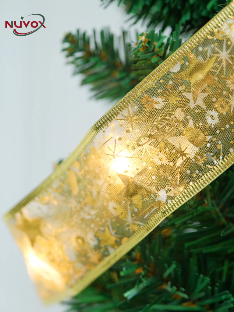 NUVOX Christmas Ribbon with Lights for Christmas Tree DIY Xmas Tree Ribbon Decorations