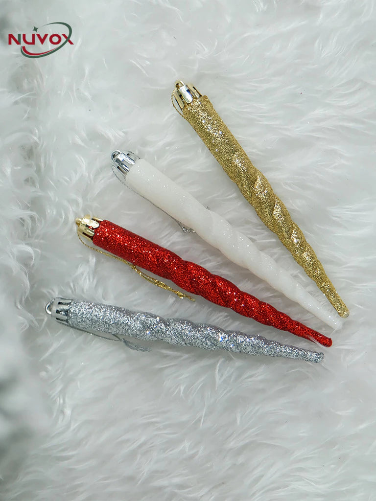 NUVOX 12 Pcs/Box Christmas Twisted Icicle Ornament Xmas Tree Hanging Fake Ice Pendant for Home