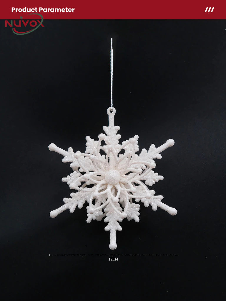 NUVOX 12CM Christmas Glitter Snowflake 3D Snowflake Glitter Star Xmas Tree Ornaments Hanging Decor