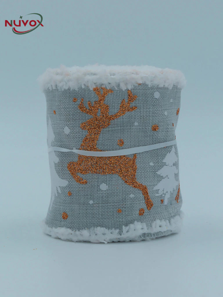 NUVOX Creative Christmas Ribbon Decoration With Velvet Elk Printed Wrapping Xmas Tree Ribbon