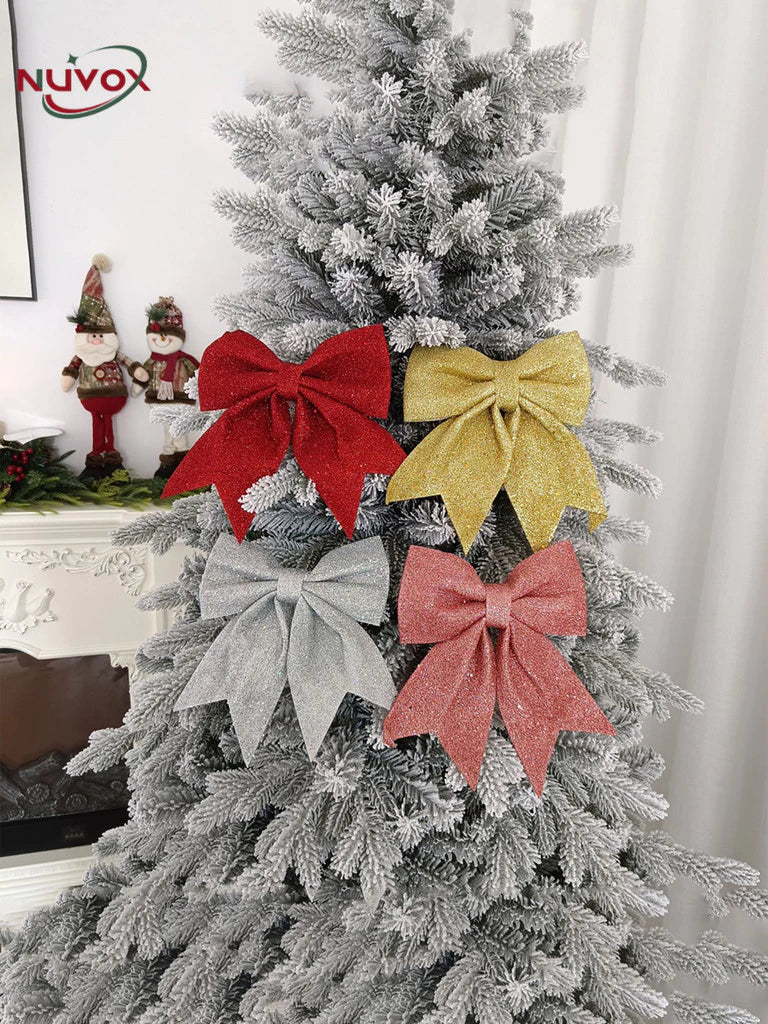 NUVOX 12cm Bow Xmas Tree Decoration Gold Red Silver Bowknot Hanging Decor Home Party Decoration