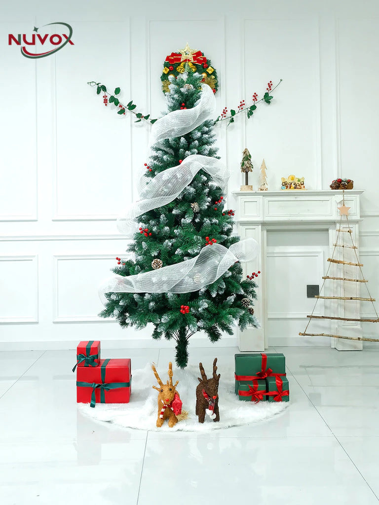 NUVOX Berry Christmas Tree 5/6/7/8FT Green Pine Snow Tree with Metal Stand Easy Set-up