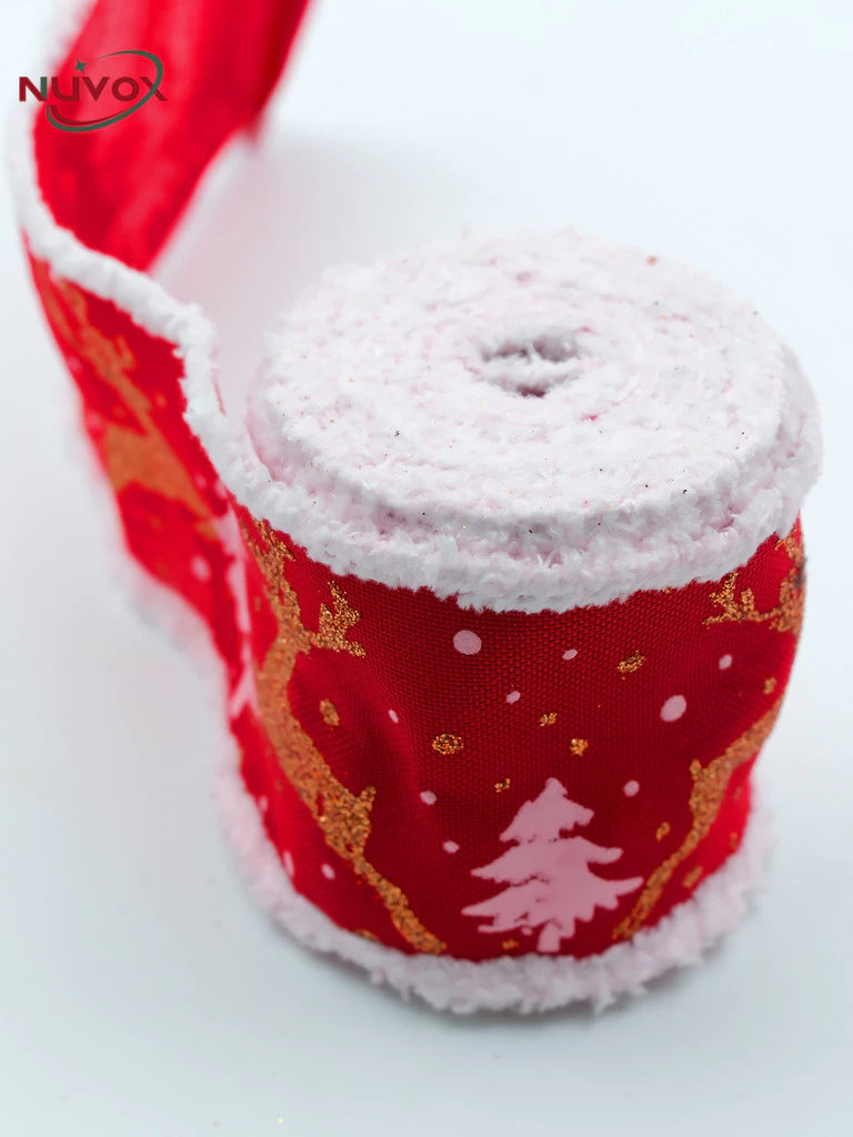 NUVOX Creative Christmas Ribbon Decoration With Velvet Elk Printed Wrapping Xmas Tree Ribbon