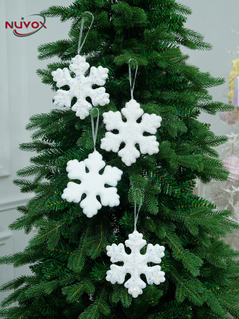 NUVOX Christmas Snowflakes Decoration Glitter Fake White Snowflake Xmas Tree Hanging Pendents Decor