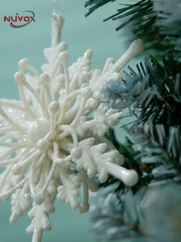 NUVOX 12CM Christmas Glitter Snowflake 3D Snowflake Glitter Star Xmas Tree Ornaments Hanging Decor