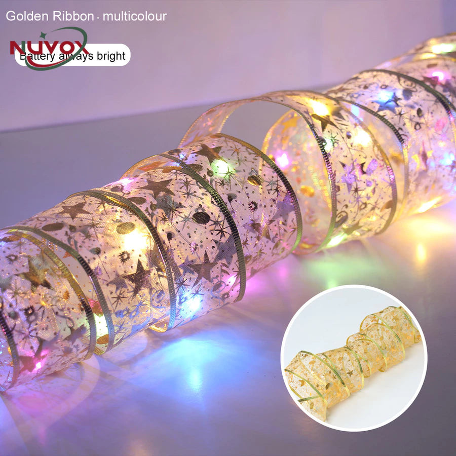NUVOX Christmas Ribbon with Lights for Christmas Tree DIY Xmas Tree Ribbon Decorations
