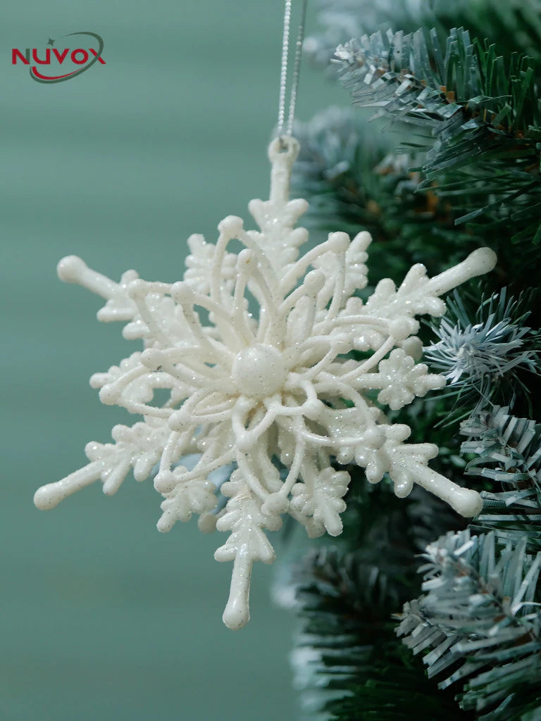 NUVOX 12CM Christmas Glitter Snowflake 3D Snowflake Glitter Star Xmas Tree Ornaments Hanging Decor
