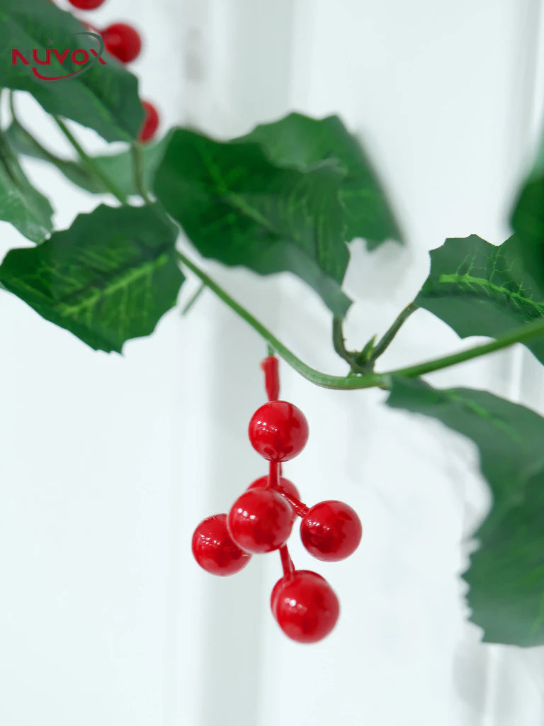 NUVOX Christmas Red Berry Garland Decoration with LED Artificial Red Berries Vine Christmas Garland